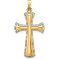 14K Yellow Gold Hollow Polished Cross Pendant with White Rhodium Beaded Edge - 35.5mm Length by Oro Pregiato