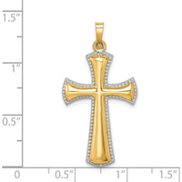 14K Yellow Gold Hollow Polished Cross Pendant with White Rhodium Beaded Edge - 35.5mm Length by Oro Pregiato
