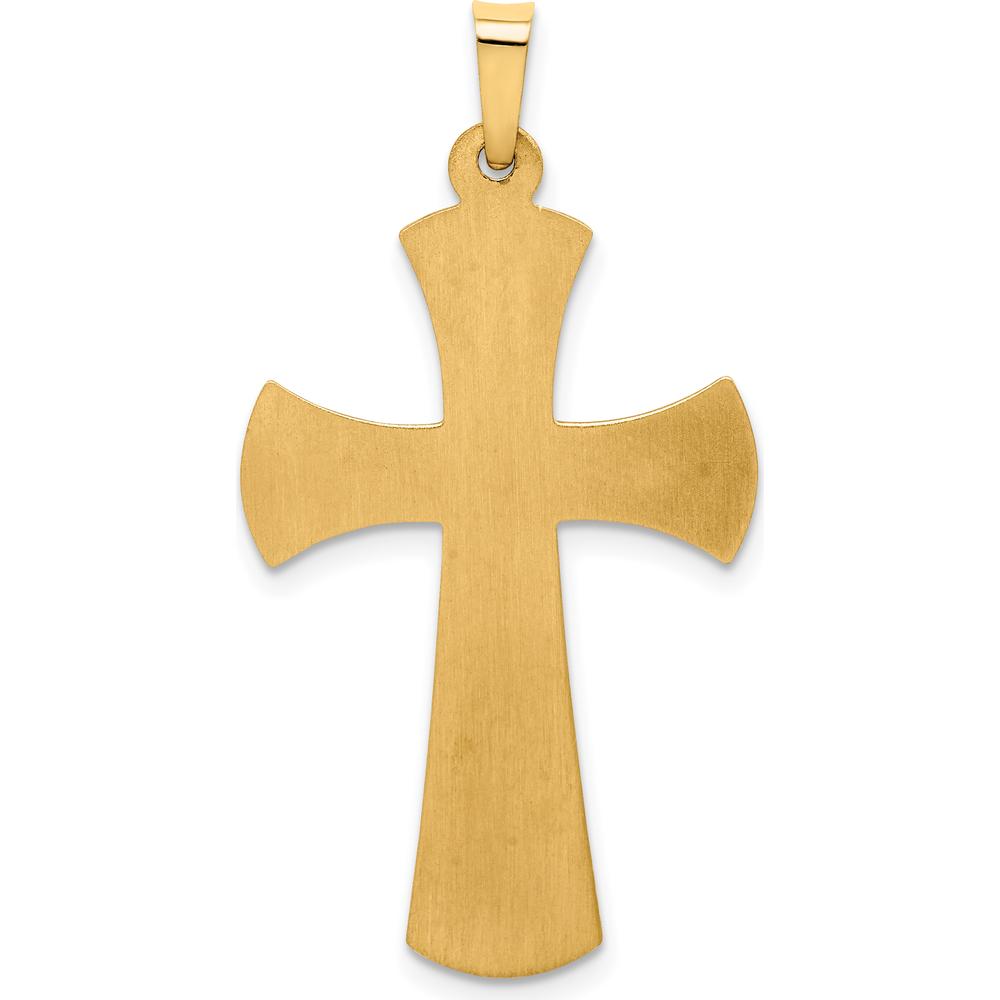 14K Yellow Gold Hollow Polished Cross Pendant with White Rhodium Beaded Edge - 35.5mm Length by Oro Pregiato