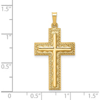 14K Yellow Gold Hollow Polished Rope Edge Latin Cross Pendant - 34.75mm Length by Oro Pregiato