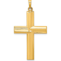 14K Yellow Gold Hollow Polished Stripe Design Latin Cross Pendant - 42mm Length by Oro Pregiato