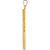 14K Yellow Gold Hollow Polished Stripe Design Latin Cross Pendant - 42mm Length by Oro Pregiato