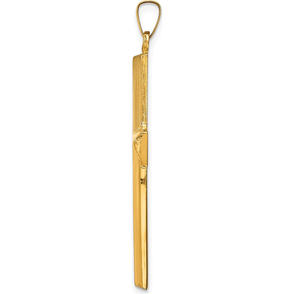 14K Yellow Gold Hollow Polished Stripe Design Latin Cross Pendant - 42mm Length by Oro Pregiato