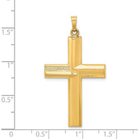 14K Yellow Gold Hollow Polished Stripe Design Latin Cross Pendant - 42mm Length by Oro Pregiato