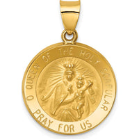 14K Yellow Gold Hollow Queen of the Holy Scapular Reversible Pendant - Spiritual Symbol in Polished and Satin Finish by Oro Pregiato