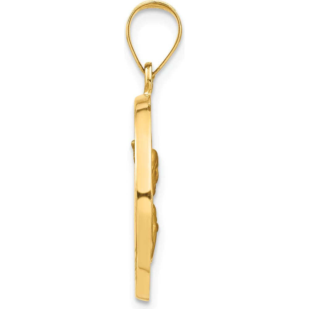 14K Yellow Gold Hollow Queen of the Holy Scapular Reversible Pendant - Spiritual Symbol in Polished and Satin Finish by Oro Pregiato