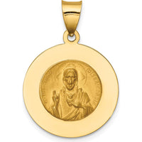 14K Yellow Gold Hollow Queen of the Holy Scapular Reversible Pendant - Spiritual Symbol in Polished and Satin Finish by Oro Pregiato