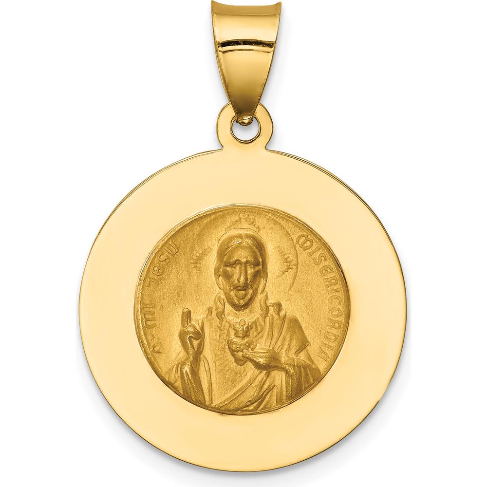14K Yellow Gold Hollow Queen of the Holy Scapular Reversible Pendant - Spiritual Symbol in Polished and Satin Finish by Oro Pregiato