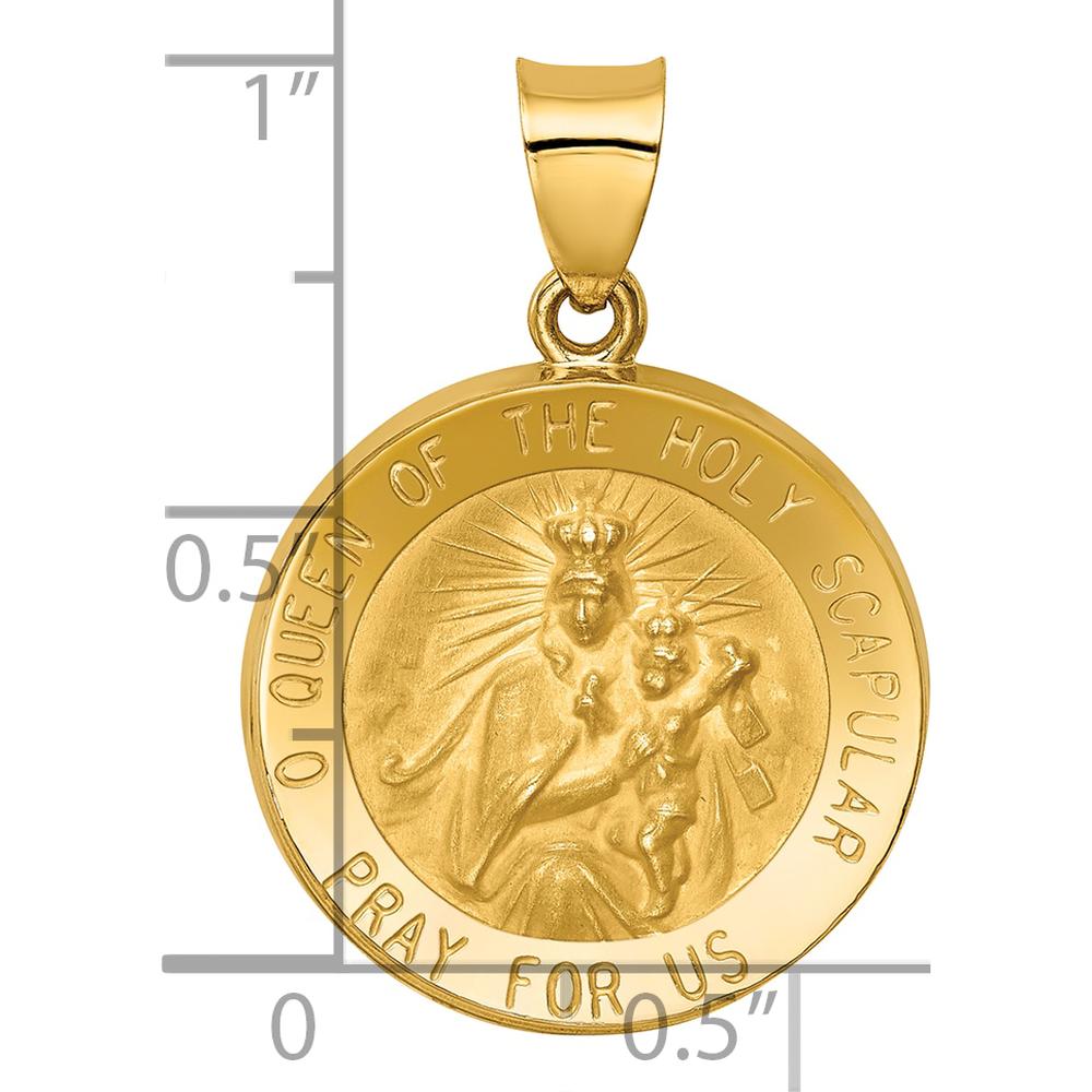 14K Yellow Gold Hollow Queen of the Holy Scapular Reversible Pendant - Spiritual Symbol in Polished and Satin Finish by Oro Pregiato