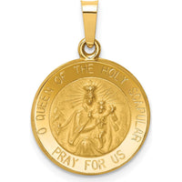 14K Yellow Gold Hollow Queen Of The Holy Scapular Reversible Round Pendant with Polished and Satin Finish by Oro Pregiato