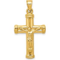 14K Yellow Gold Hollow Reversible Crucifix and Cross Pendant - Polished Finish 35mm Length by Oro Pregiato