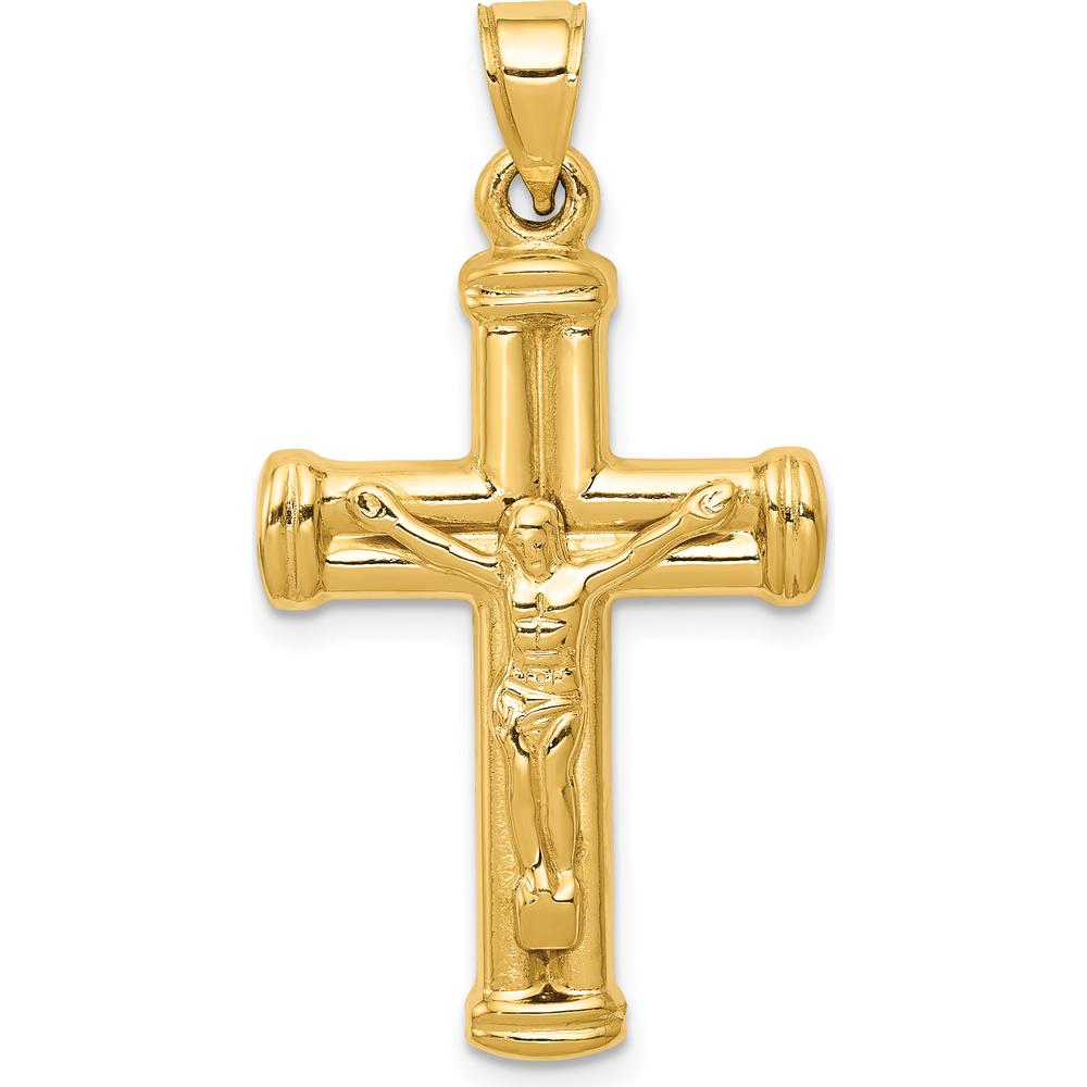 14K Yellow Gold Hollow Reversible Crucifix and Cross Pendant - Polished Finish 35mm Length by Oro Pregiato