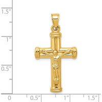 14K Yellow Gold Hollow Reversible Crucifix and Cross Pendant - Polished Finish 35mm Length by Oro Pregiato