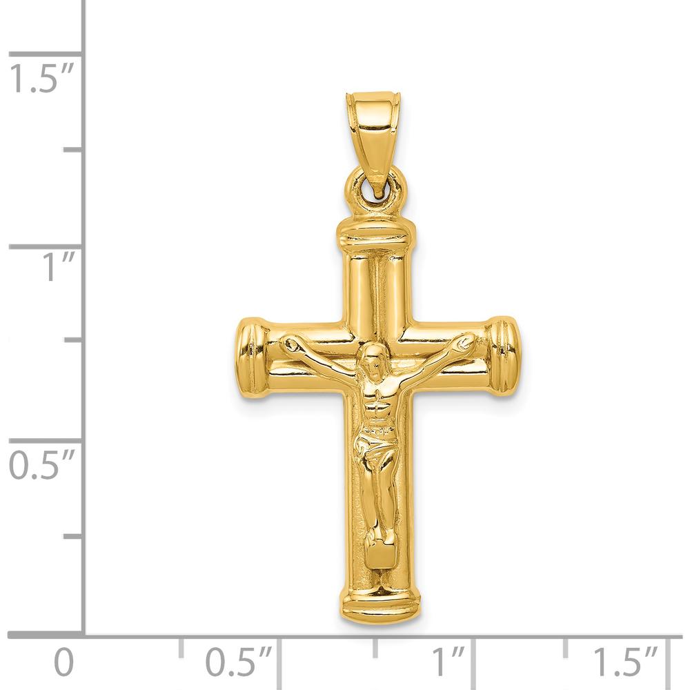 14K Yellow Gold Hollow Reversible Crucifix and Cross Pendant - Polished Finish 35mm Length by Oro Pregiato