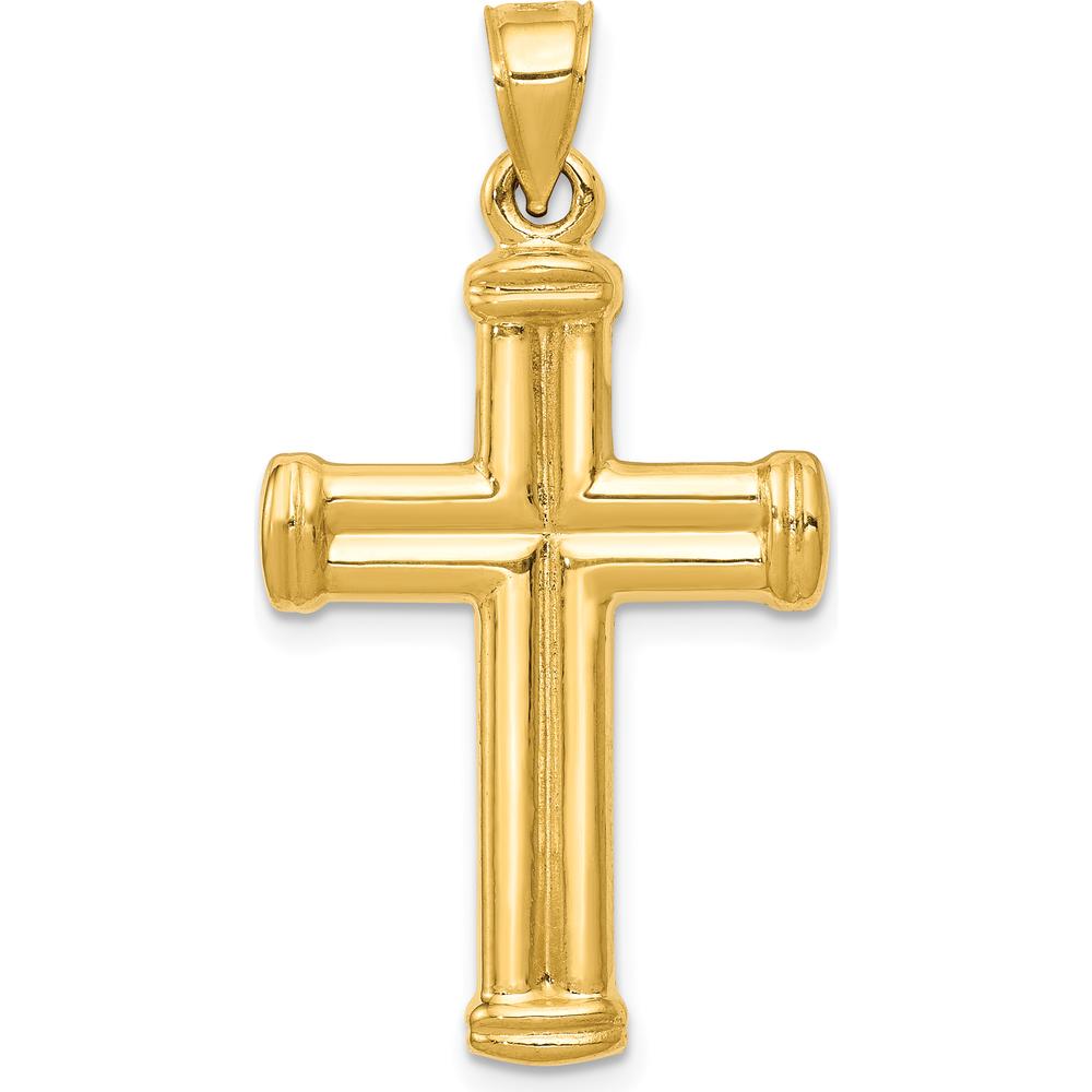 14K Yellow Gold Hollow Reversible Crucifix and Cross Pendant - Polished Finish 35mm Length by Oro Pregiato