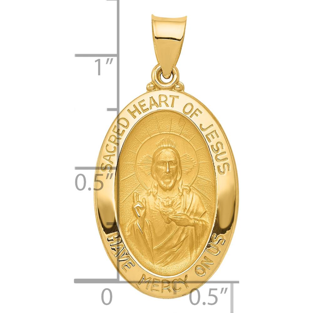 14K Yellow Gold Hollow Sacred Heart of Jesus Medal Pendant - 27mm by Oro Pregiato