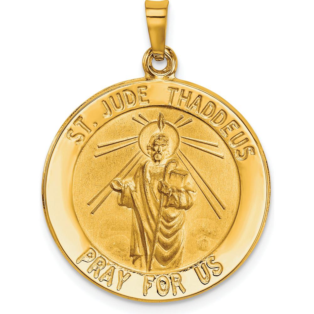 14K Yellow Gold Hollow Saint Jude Thaddeus Medal Pendant - Polished & Satin Finish by Oro Pregiato