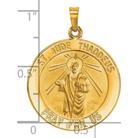 14K Yellow Gold Hollow Saint Jude Thaddeus Medal Pendant - Polished & Satin Finish by Oro Pregiato