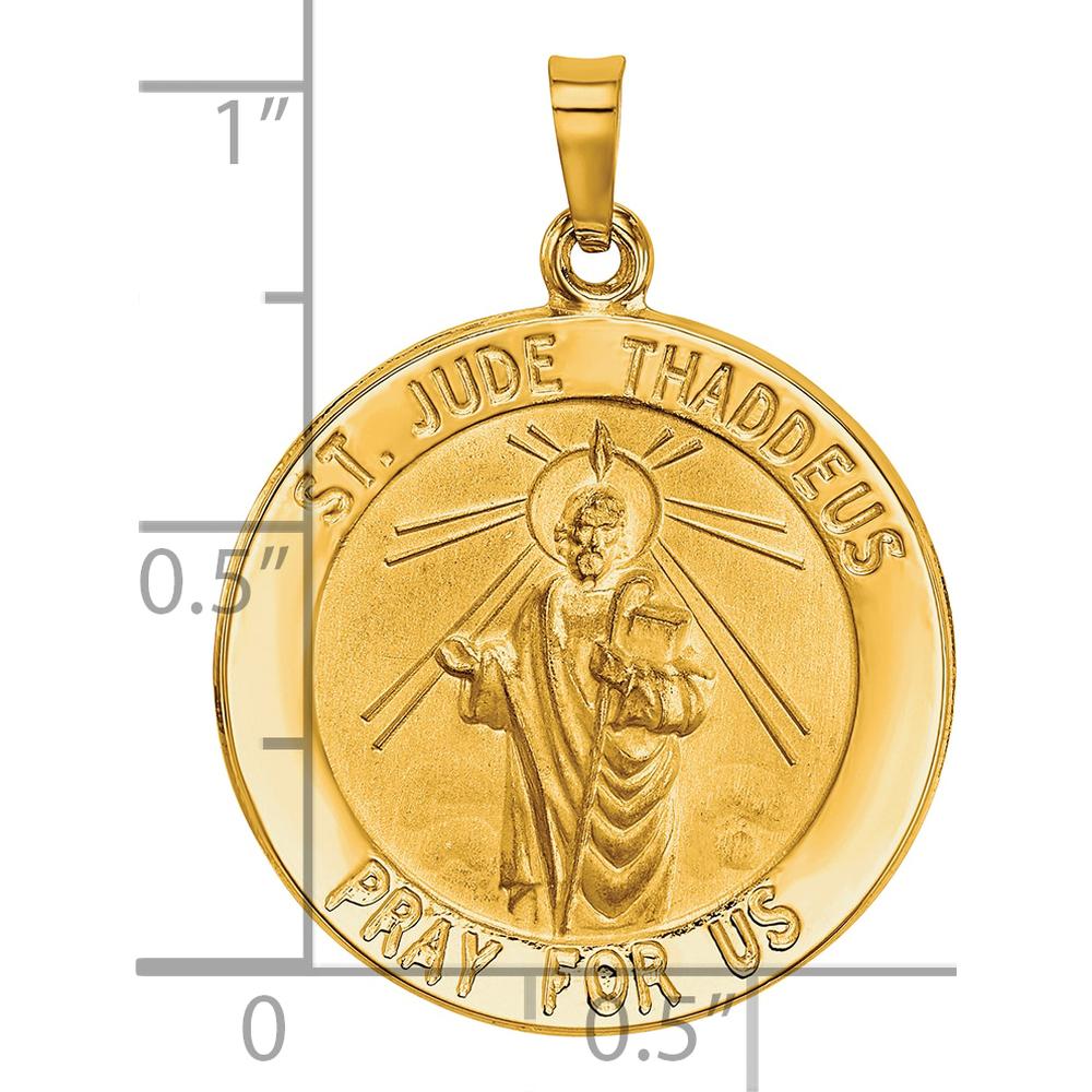 14K Yellow Gold Hollow Saint Jude Thaddeus Medal Pendant - Polished & Satin Finish by Oro Pregiato