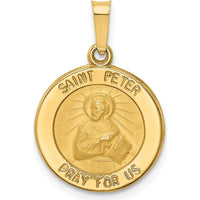 14K Yellow Gold Hollow Saint Peter Round Pendant with Satin and Polished Finish by Oro Pregiato