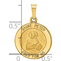 14K Yellow Gold Hollow Saint Peter Round Pendant with Satin and Polished Finish by Oro Pregiato