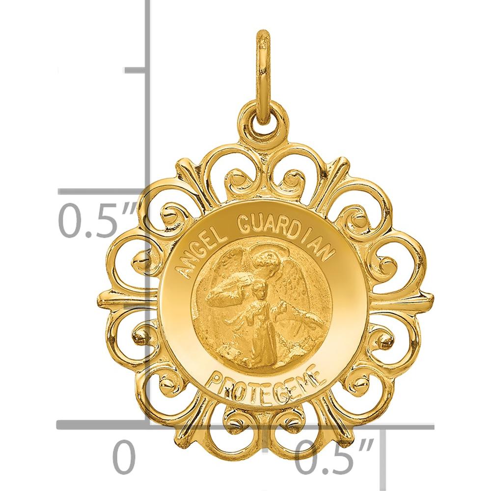 14K Yellow Gold Hollow Spanish Guardian Angel Medal Pendant - 24mm Length by Oro Pregiato