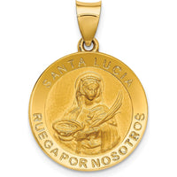 14K Yellow Gold Hollow Spanish Santa Lucia Medal Pendant with Satin and Polished Finish by Oro Pregiato
