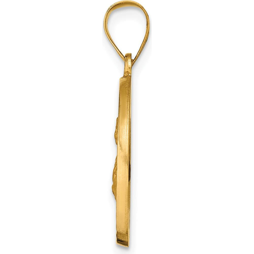 14K Yellow Gold Hollow Spanish Santa Lucia Medal Pendant with Satin and Polished Finish by Oro Pregiato