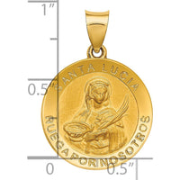 14K Yellow Gold Hollow Spanish Santa Lucia Medal Pendant with Satin and Polished Finish by Oro Pregiato