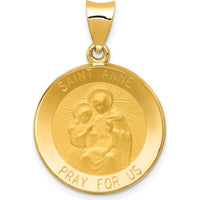 14K Yellow Gold Hollow St. Anne Medal Pendant - Polished & Satin Finish by Oro Pregiato