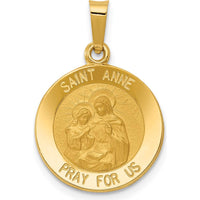 14K Yellow Gold Hollow St. Anne Medal Pendant with Satin and Polished Finish - 22.75mm Length by Oro Pregiato