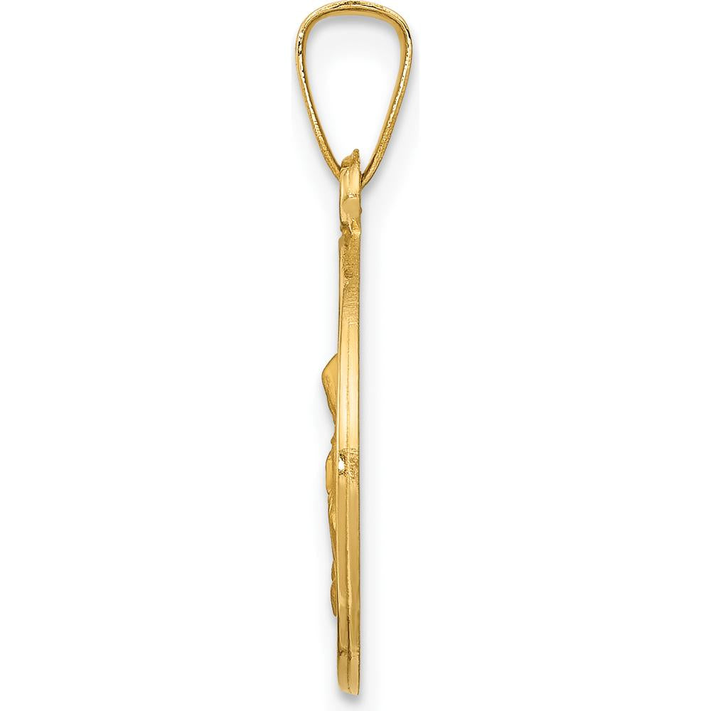 14K Yellow Gold Hollow St. Anne Medal Pendant with Satin and Polished Finish - 22.75mm Length by Oro Pregiato