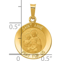 14K Yellow Gold Hollow St. Anne Medal Pendant with Satin and Polished Finish - 22.75mm Length by Oro Pregiato