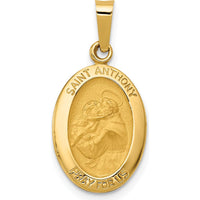 14K Yellow Gold Hollow St. Anthony Medal Small Oval Pendant - Satin Finish by Oro Pregiato