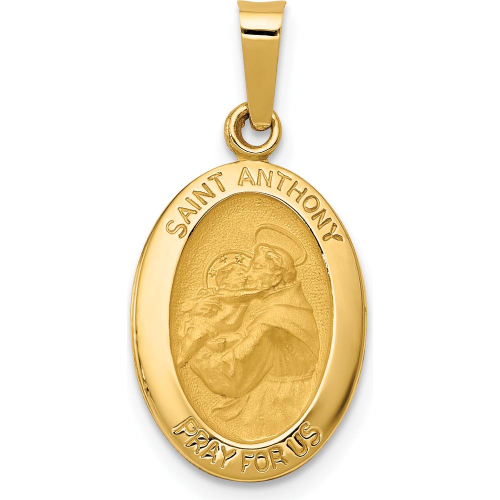 14K Yellow Gold Hollow St. Anthony Medal Small Oval Pendant - Satin Finish by Oro Pregiato