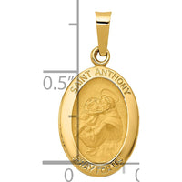 14K Yellow Gold Hollow St. Anthony Medal Small Oval Pendant - Satin Finish by Oro Pregiato