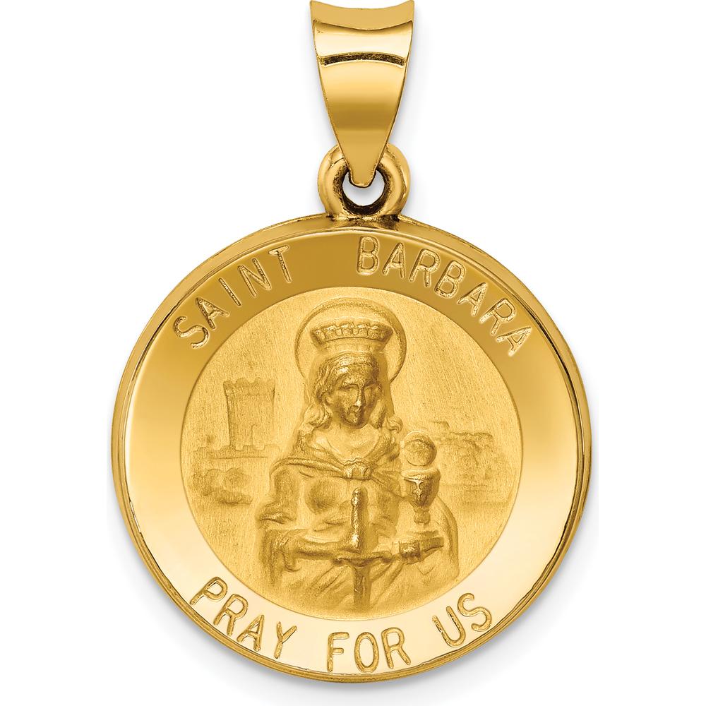 14K Yellow Gold Hollow St. Barbara Medal Pendant with Satin and Polished Finish - 21mm Length by Oro Pregiato