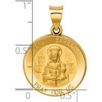 14K Yellow Gold Hollow St. Barbara Medal Pendant with Satin and Polished Finish - 21mm Length by Oro Pregiato