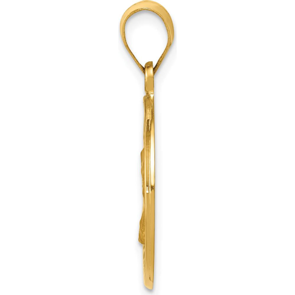 14K Yellow Gold Hollow St. Charles Medal Pendant with Satin and Polished Finish by Oro Pregiato