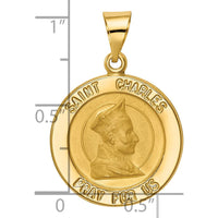 14K Yellow Gold Hollow St. Charles Medal Pendant with Satin and Polished Finish by Oro Pregiato