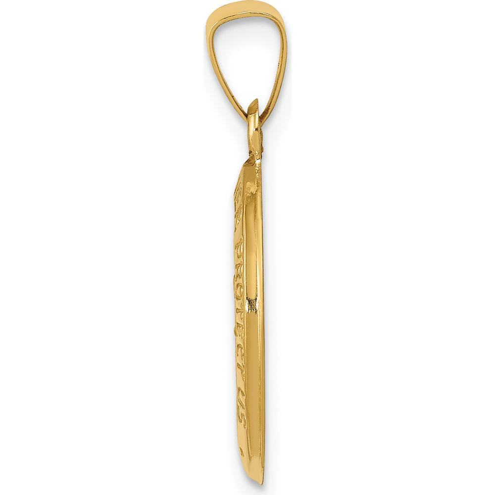 14K Yellow Gold Hollow St. Christopher Medal Oval Pendant with Polished and Satin Finish by Oro Pregiato