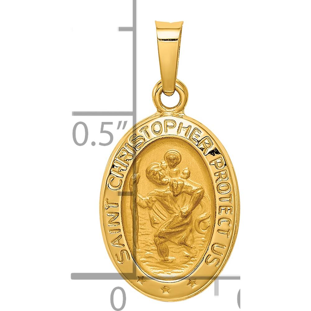 14K Yellow Gold Hollow St. Christopher Medal Oval Pendant with Polished and Satin Finish by Oro Pregiato