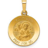 14K Yellow Gold Hollow St. Mark Medal Round Pendant with Satin and Polished Finish - 22mm Length by Oro Pregiato