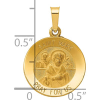 14K Yellow Gold Hollow St. Mark Medal Round Pendant with Satin and Polished Finish - 22mm Length by Oro Pregiato