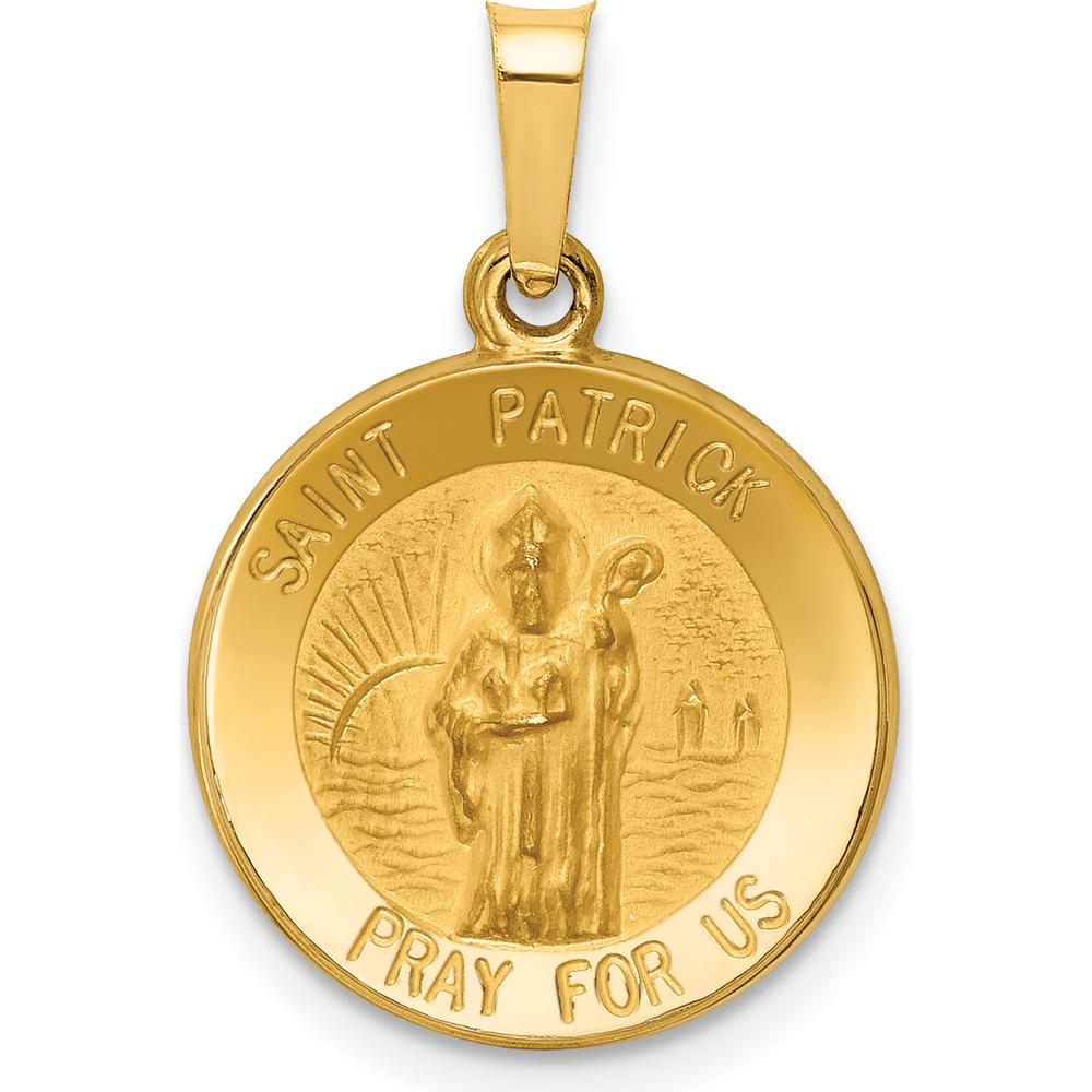 14K Yellow Gold Hollow St. Patrick Medal Pendant with Polished and Satin Finish by Oro Pregiato
