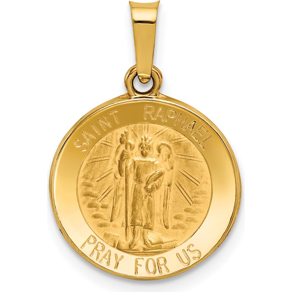14K Yellow Gold Hollow St. Raphael Medal Pendant with Polished and Satin Finish by Oro Pregiato
