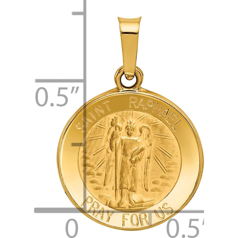 14K Yellow Gold Hollow St. Raphael Medal Pendant with Polished and Satin Finish by Oro Pregiato