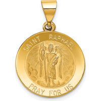 14K Yellow Gold Hollow St. Raphael Medal Round Pendant - Polished & Satin Finish by Oro Pregiato