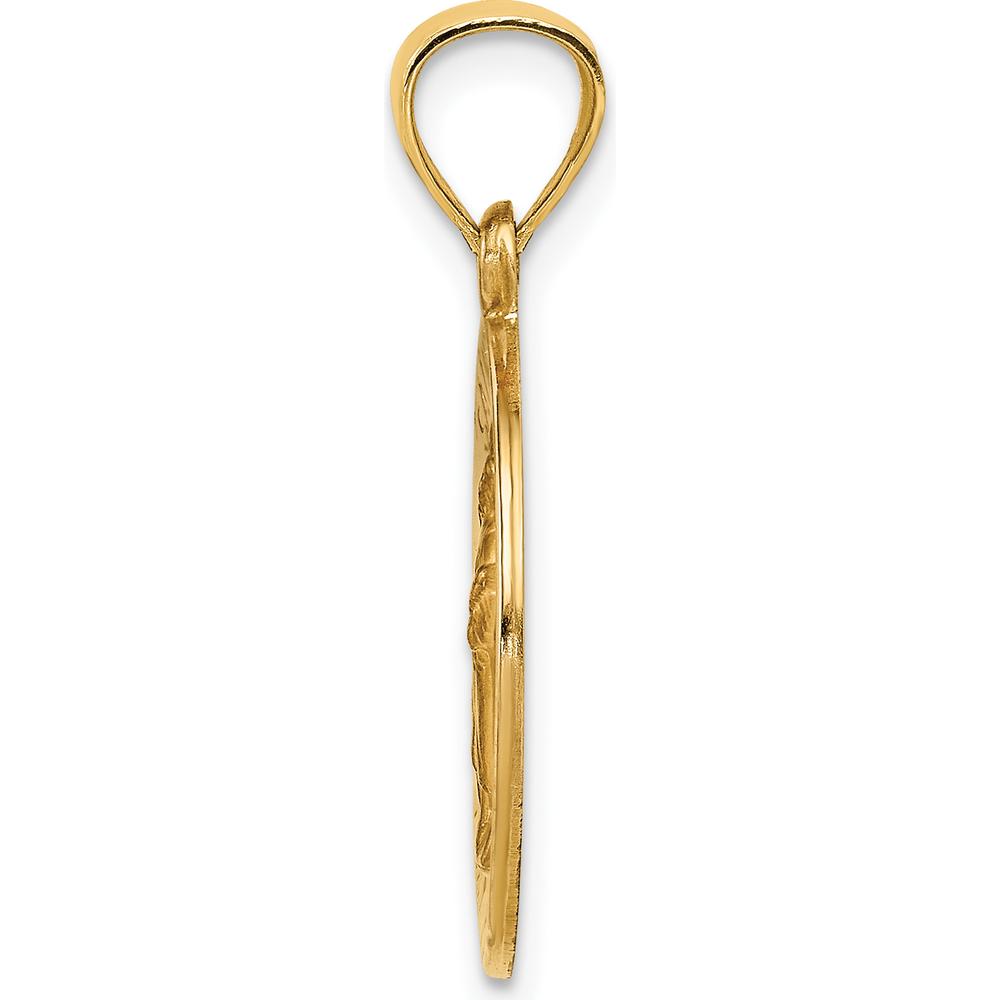 14K Yellow Gold Hollow St. Raphael Medal Round Pendant - Polished & Satin Finish by Oro Pregiato