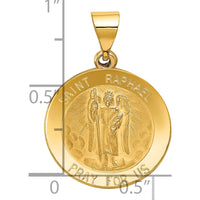 14K Yellow Gold Hollow St. Raphael Medal Round Pendant - Polished & Satin Finish by Oro Pregiato